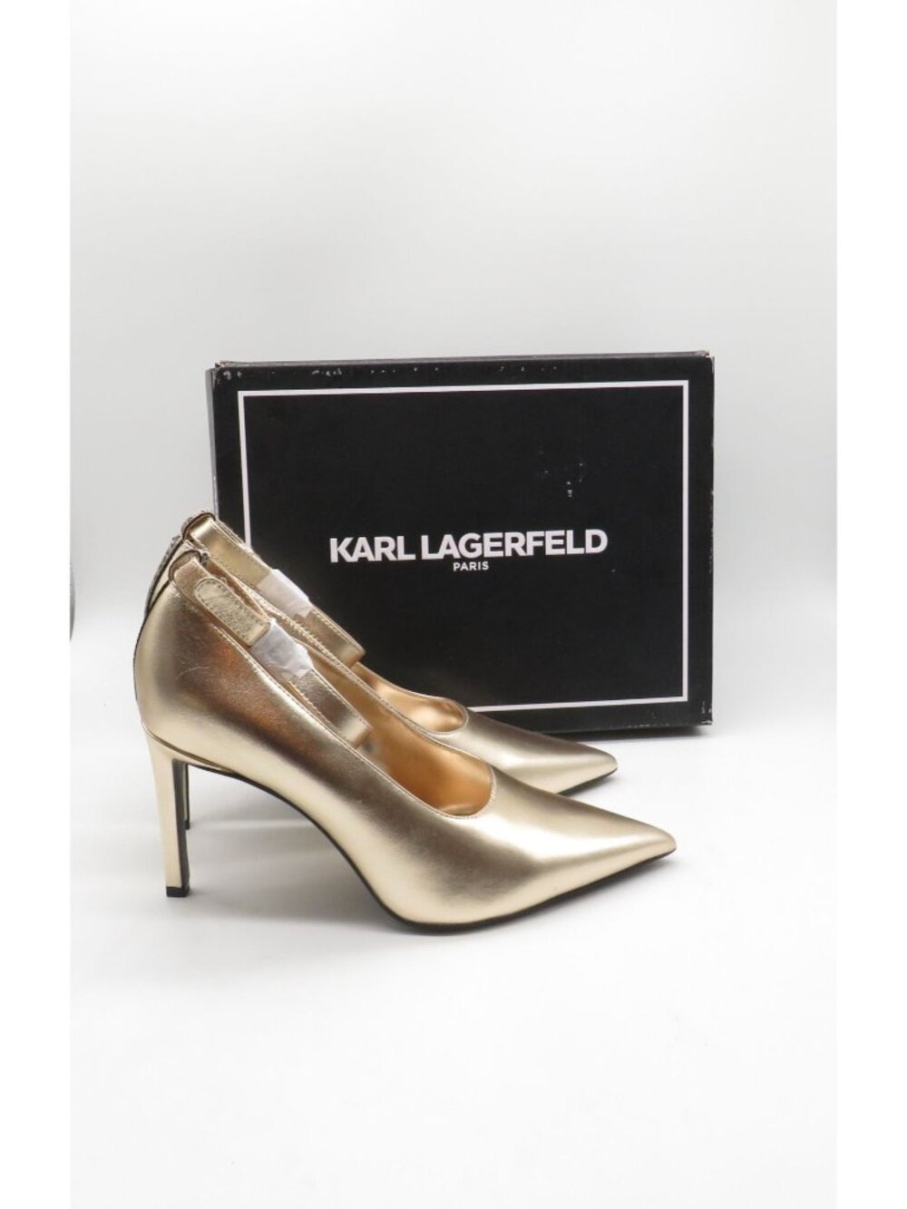 Karl Lagerfeld Womens White Gold Sury Ankle Strap High Heel Pumps US 9.5 NEW